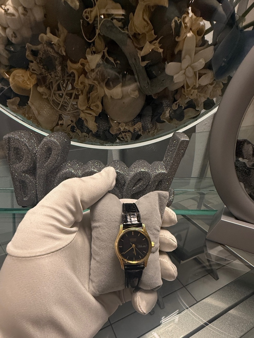 Citizen Black Dial Watch with Gold-Tone Case and Black Leather Strap